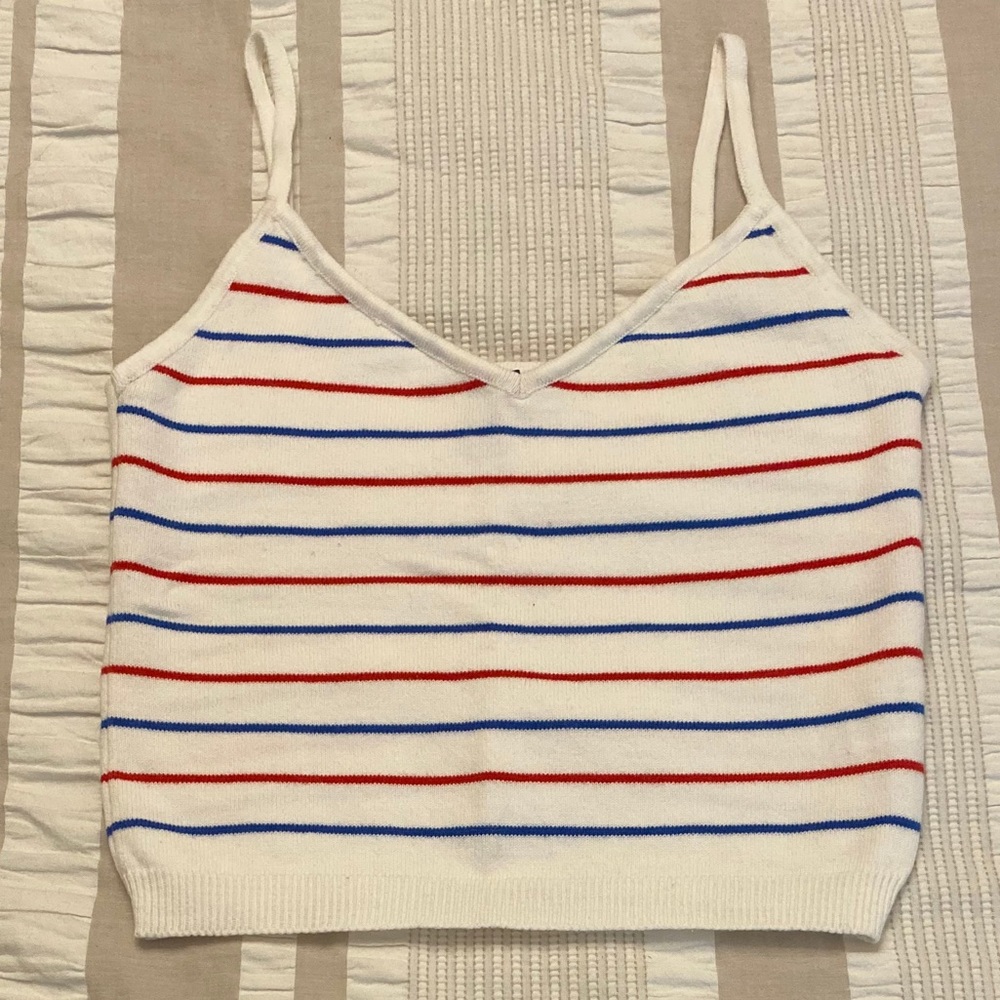 Forever 21 White Red & Blue Cropped Tank Top